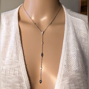 Sterling Silver 925 CZ & Evil Eye Long Y Drop Necklace
